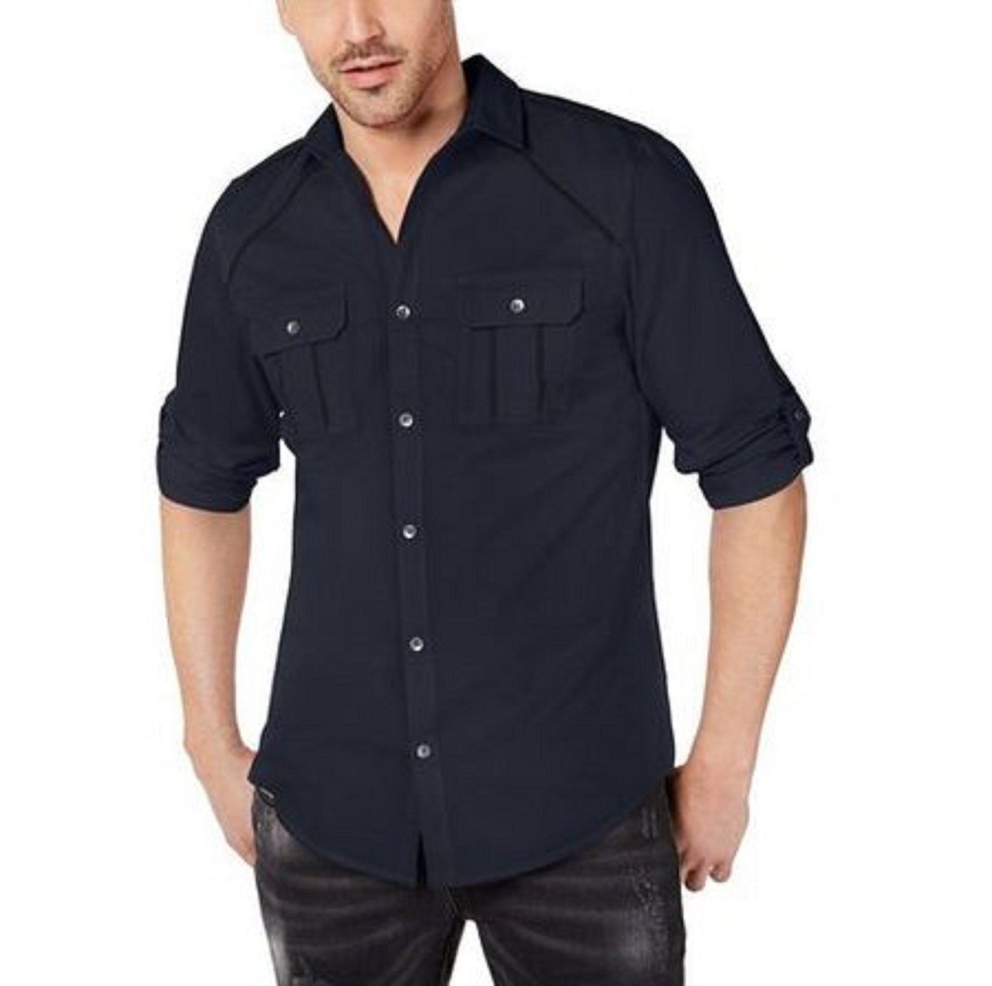 Camisa masculina com estampa de grade e detalhes em azul escuro, tamanho extra pequeno, da INC International Concepts