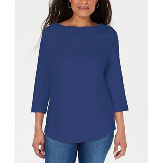 Blusa feminina Karen Scott de algodão com acabamento em renda, azul-marinho, tamanho pequeno