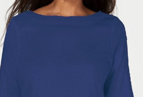 Blusa feminina Karen Scott de algodão com acabamento em renda, azul-marinho, tamanho pequeno