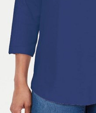 Blusa feminina Karen Scott de algodão com acabamento em renda, azul-marinho, tamanho pequeno