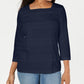Karen Scott Blusa Feminina Renda Gola Quadrada Manga 3/4 Azul Marinho Tamanho Pequeno