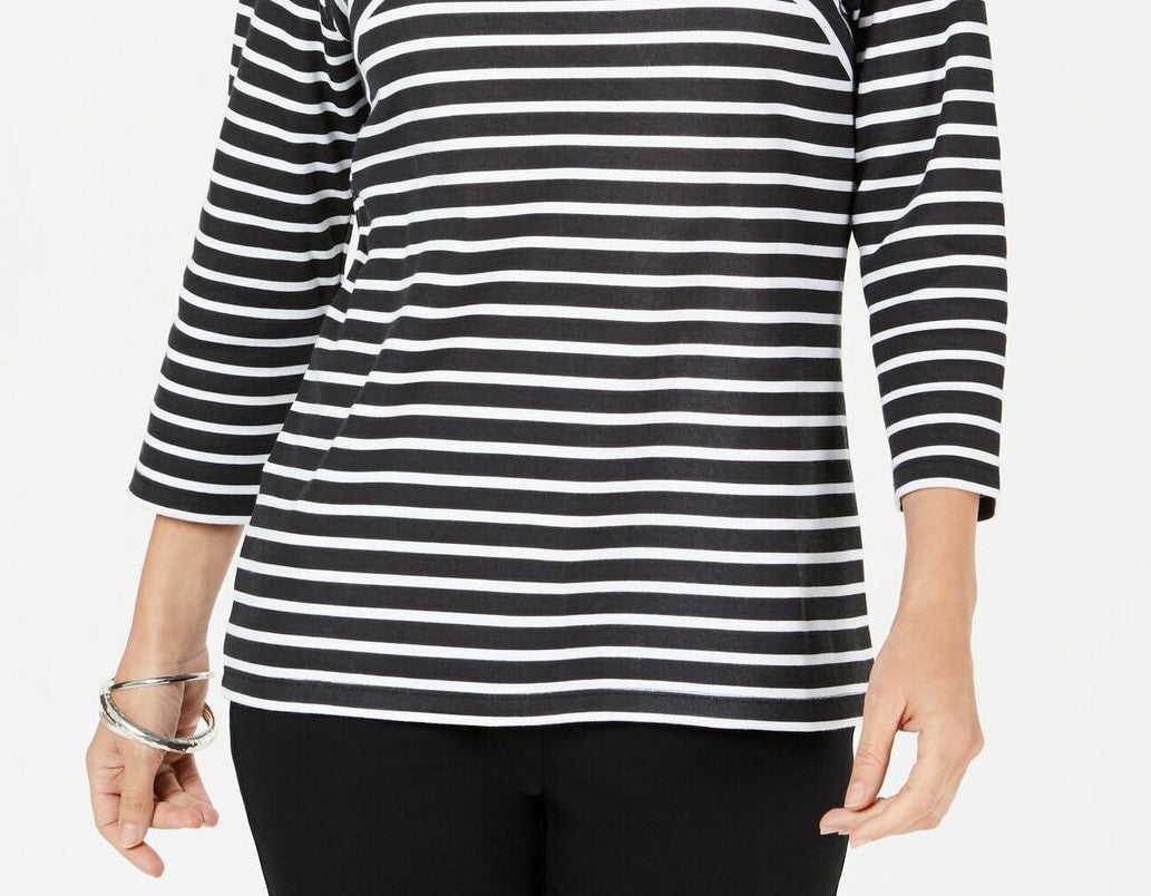 Karen Scott Blusa Listrada Feminina Cruzada Preta Tamanho P