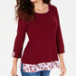 Karen Scott Blusa feminina lisa e xadrez com aparência em camadas, vermelha, tamanho XX-G