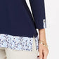 Blusa feminina Karen Scott com bainha estampada e manga 3/4, azul marinho, tamanho grande