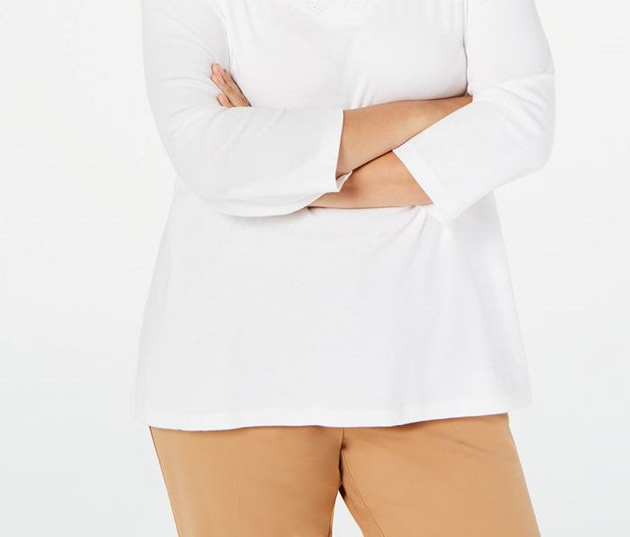 Karen Scott Top Feminino com Acabamento em Ilhós Branco Tamanho Extra Grande