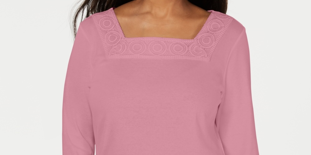 Karen Scott Top Feminino Crochê Gola Quadrada Rosa Tamanho XX-G