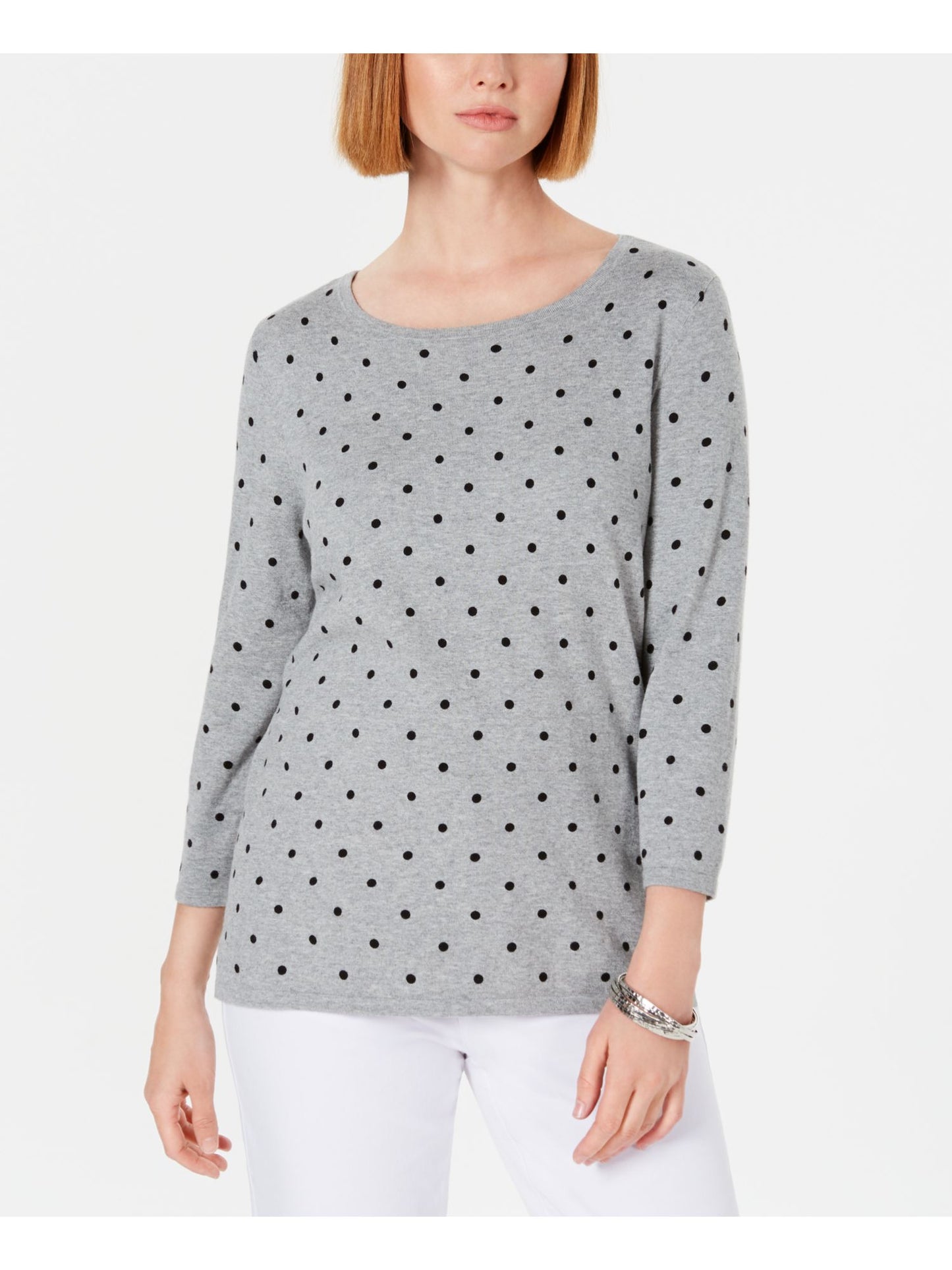 Karen Scott Suéter feminino estampado com manga 3/4 cinza tamanho pequeno médio