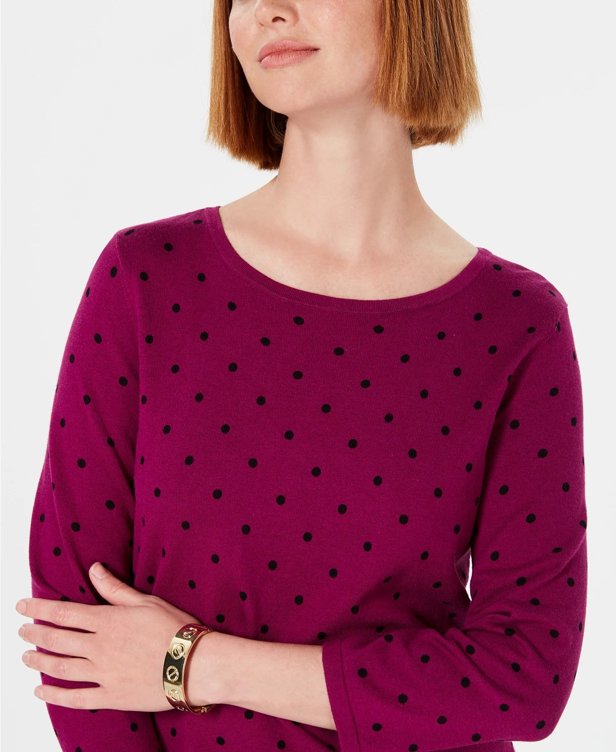 Karen Scott Suéter Feminino Estampado Manga 3-4 Vermelho Tamanho Pequeno Médio