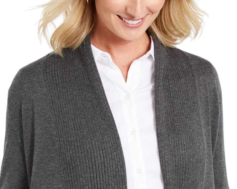 Cardigan feminino canelado com bainha de lenço JM Collection, preto, tamanho XX-G