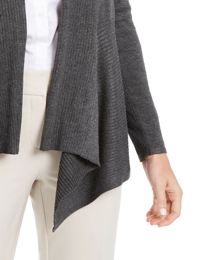 Cardigan feminino canelado com bainha de lenço JM Collection, preto, tamanho XX-G