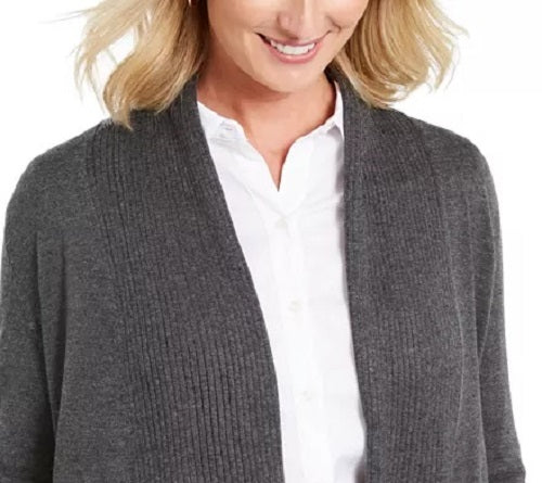 Cardigan feminino canelado com bainha de lenço JM Collection cinza escuro tamanho XX-G