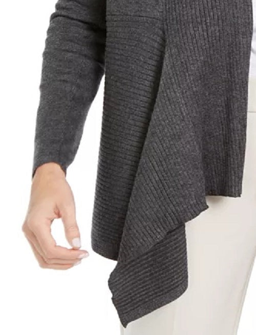 Cardigan feminino canelado com bainha de lenço JM Collection cinza escuro tamanho XX-G