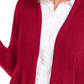 Cardigan feminino canelado com bainha de lenço JM Collection, vermelho, tamanho extragrande