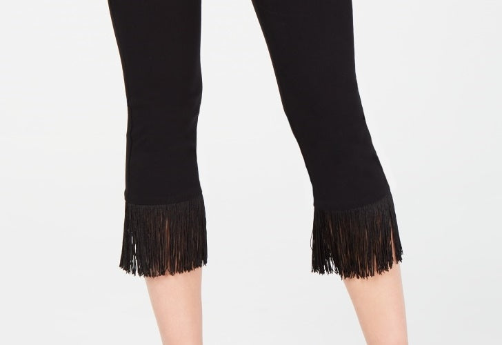 Calça skinny cropped com franjas da INC International Concepts para mulheres, preta, tamanho 8