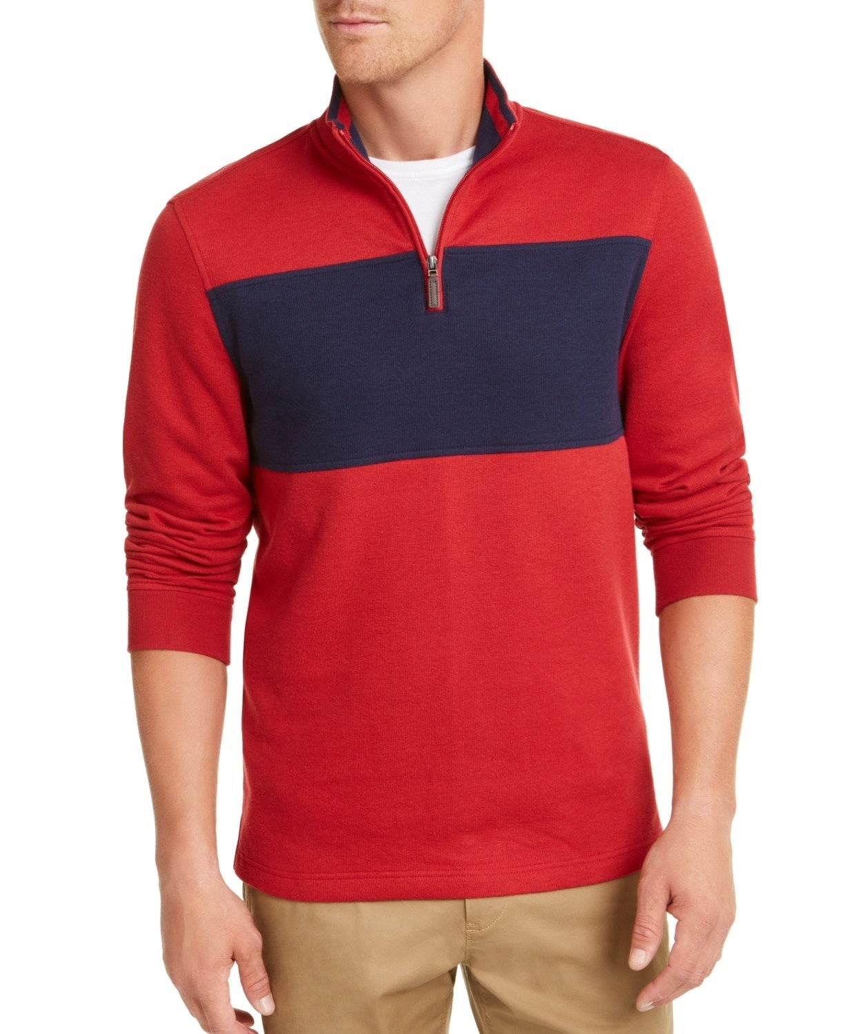 Suéter masculino Club Room Colorblock com zíper 1/4, vermelho, tamanho extragrande