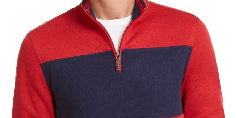 Suéter masculino Club Room Colorblock com zíper 1/4, vermelho, tamanho extragrande