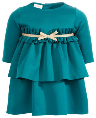 Vestido infantil com babados e laço Scuba First Impressions para meninas, verde, tamanho 18 meses