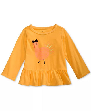 Camiseta Gobble Gobble Peplum-Hem para Bebê Menina First Impressions, Amarela, Tamanho 18 Meses
