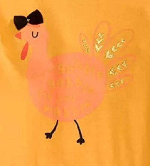 Camiseta Gobble Gobble Peplum-Hem para Bebê Menina First Impressions, Amarela, Tamanho 18 Meses