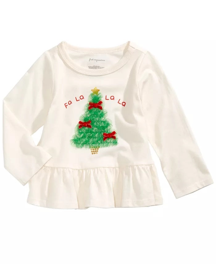 Camiseta Peplum com Estampa de Árvore de Tule para Bebê Menina First Impressions, Branca, Tamanho 3-6 Meses