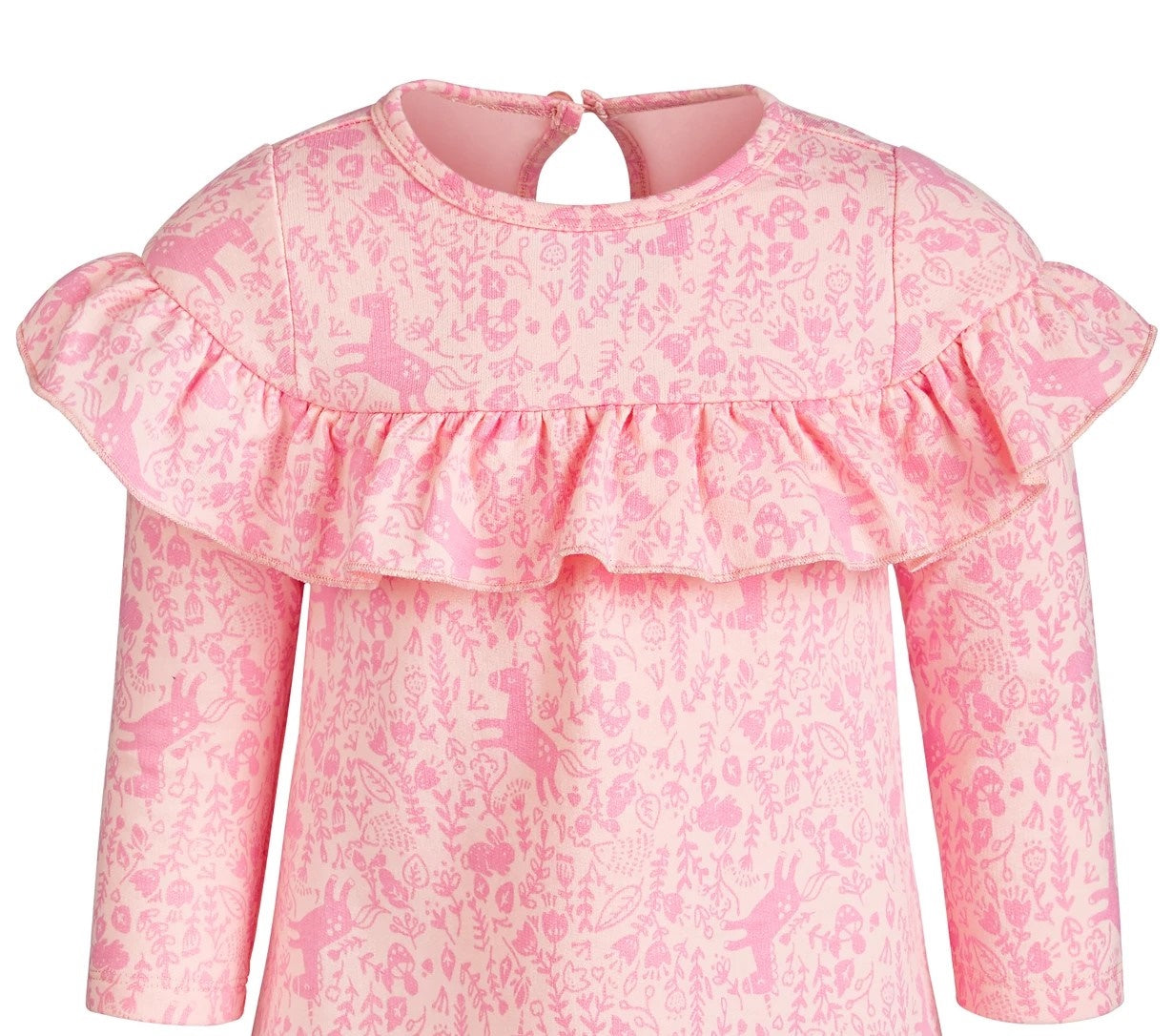 Vestido com babados e estampa encantada First Impressions para bebês meninas, rosa, tamanho 12 meses