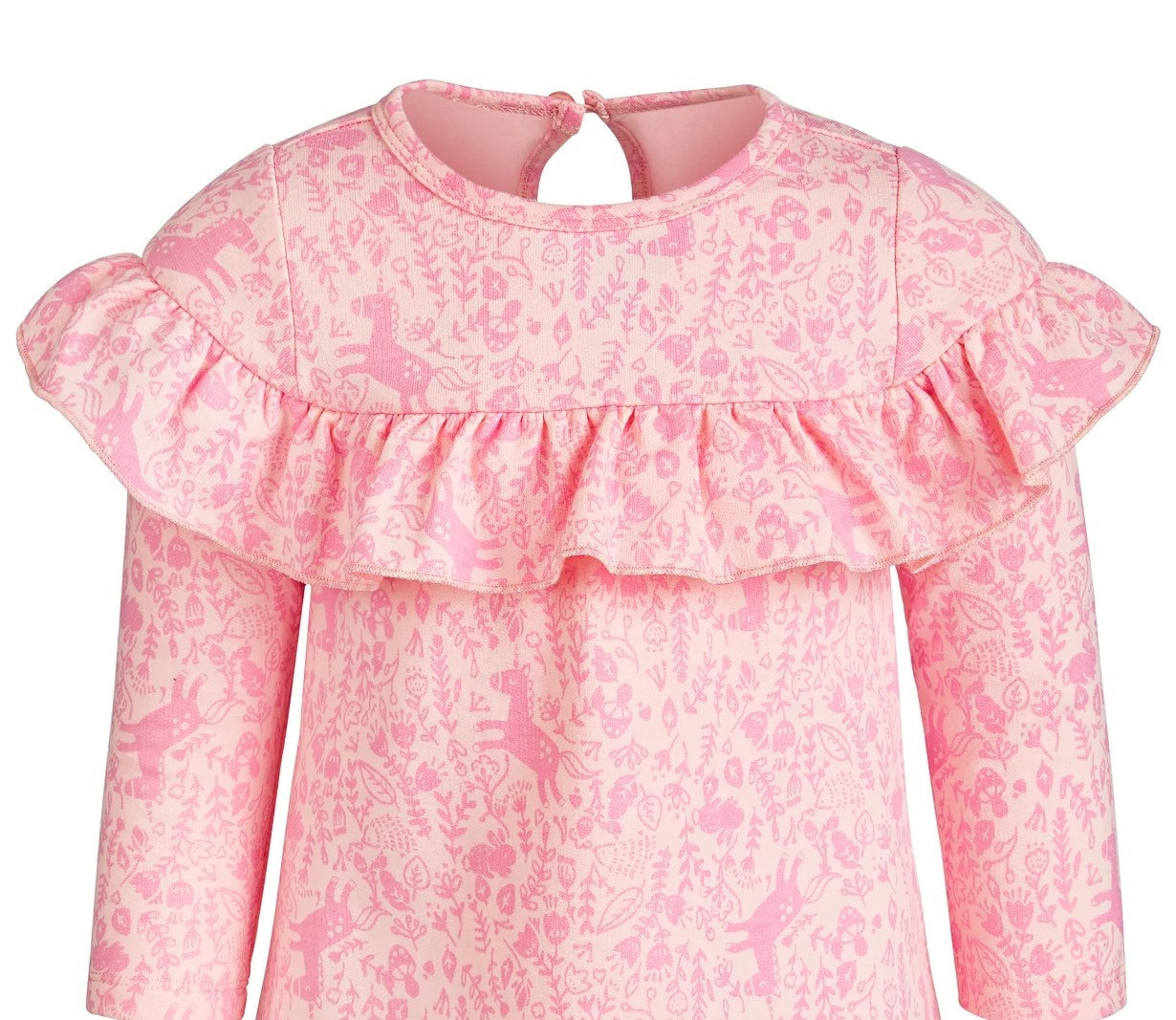 Vestido com babados e estampa encantada First Impressions para bebês meninas, rosa, tamanho 3-6 meses
