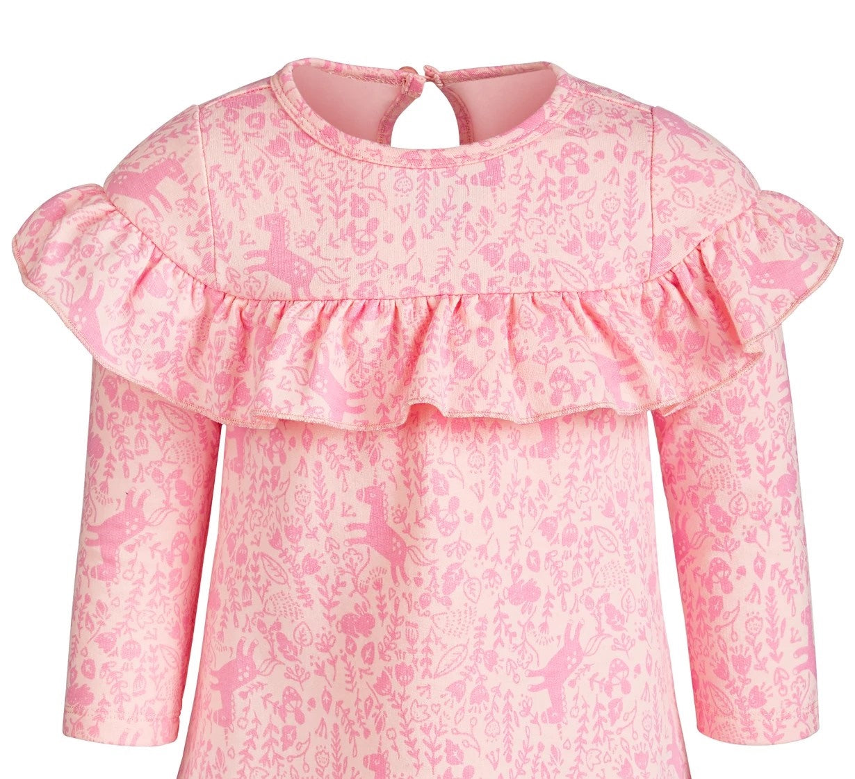 Vestido com babados e estampa encantada First Impressions para bebês meninas, rosa, tamanho 6 a 9 meses