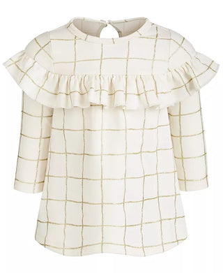 Vestido infantil com babados e estampa xadrez brilhante First Impressions, branco, tamanho 3-6 meses