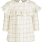 Vestido infantil First Impressions para meninas, estampa xadrez brilhante e babados, branco, tamanho 6 a 9 meses