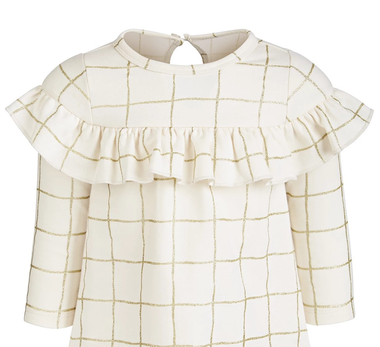 Vestido infantil First Impressions para meninas, estampa xadrez brilhante e babados, branco, tamanho 6 a 9 meses