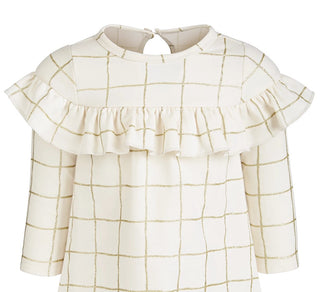 Vestido infantil First Impressions para meninas, estampa xadrez brilhante e babados, branco, tamanho 6 a 9 meses
