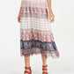 Saia midi feminina com estampa mista e camadas, tamanho médio, vermelha, estilo &amp; co