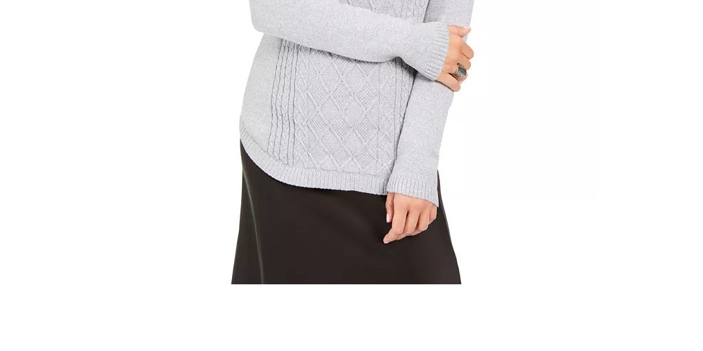 Suéter feminino de tricô com gola redonda metálica Charter Club, tamanho médio, branco