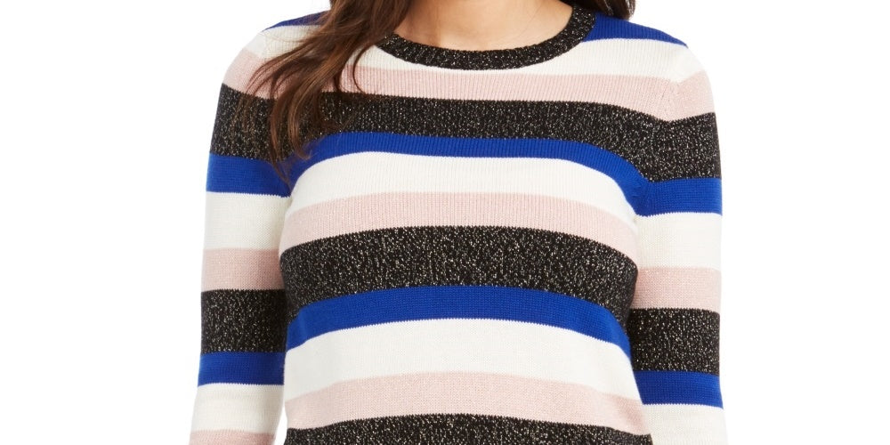 Suéter feminino listrado com gola redonda Charter Club, azul, tamanho XX-G