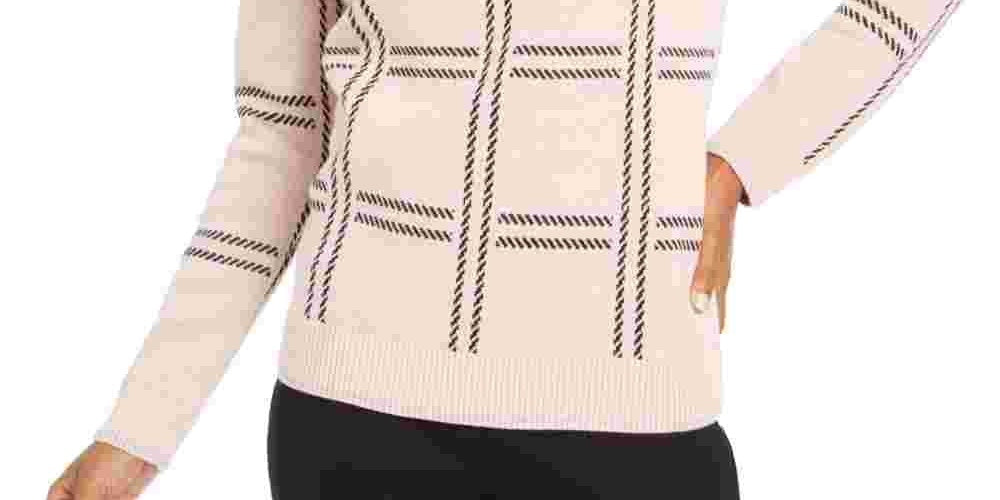 Suéter feminino com gola redonda estampado Charter Club, rosa, tamanho extragrande