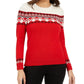 Suéter feminino Fair Isle com blocos de cores, vermelho, tamanho pequeno e pequeno