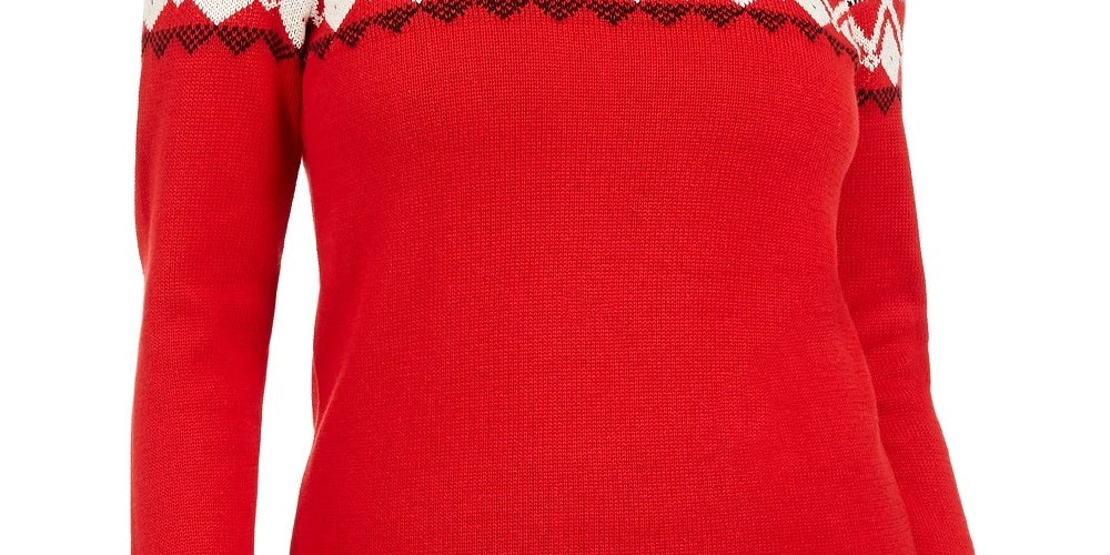 Suéter feminino Fair Isle com blocos de cores, vermelho, tamanho pequeno e pequeno