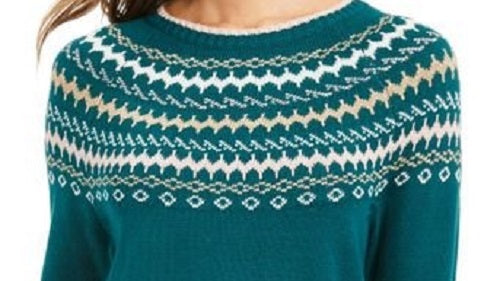 Suéter feminino Fair Isle Charter Club verde escuro tamanho extragrande