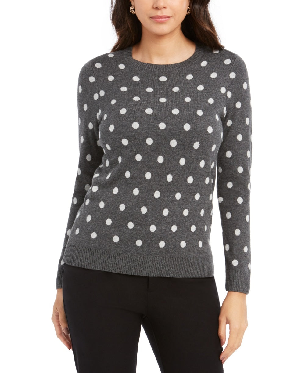 Suéter feminino Charter Club com estampa de bolinhas e gola redonda, cinza escuro, tamanho XX-G
