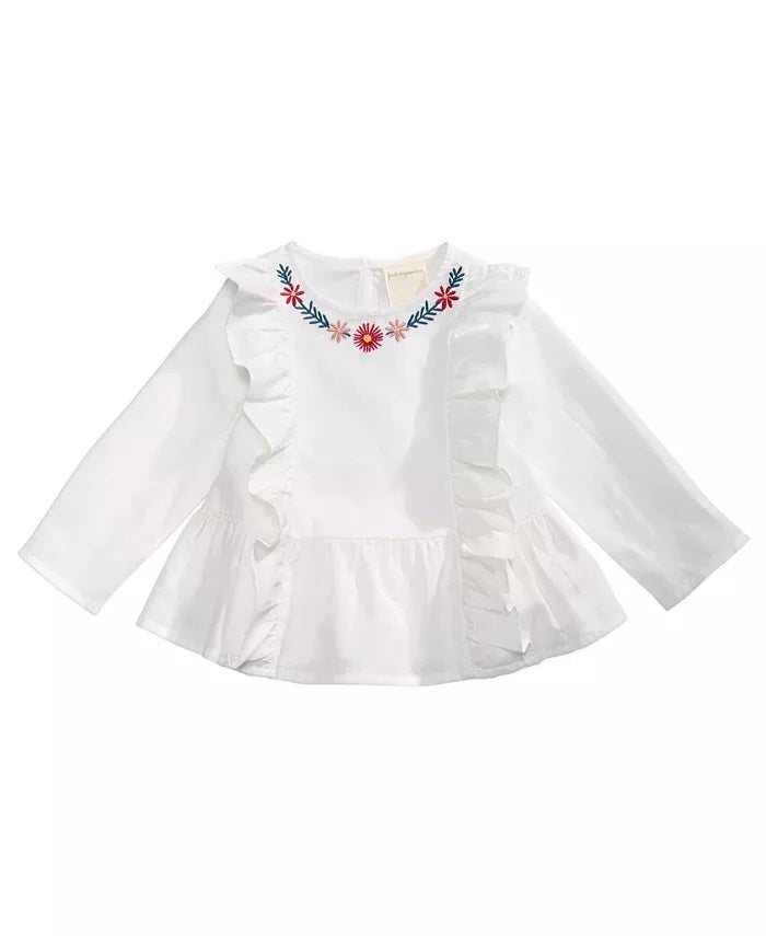 Blusa de algodão com babados e bordado First Impressions Baby Girls, branca, tamanho 12 meses