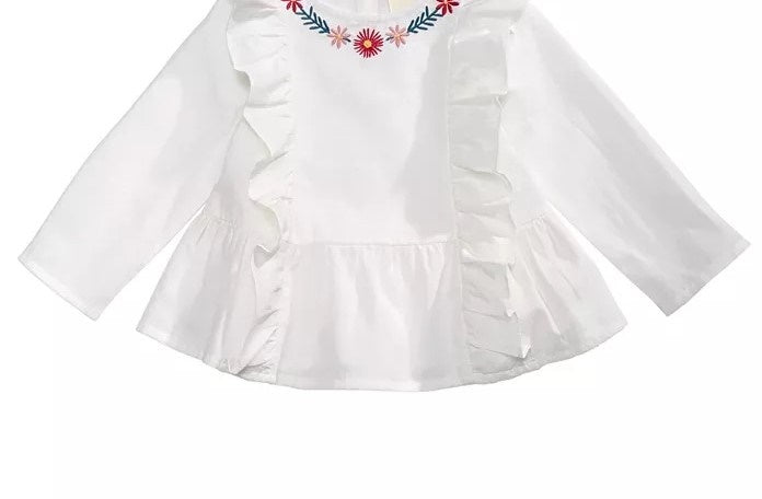 Blusa de algodão com babados e bordado First Impressions Baby Girls, branca, tamanho 12 meses