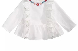 Blusa de algodão com babados e bordado First Impressions Baby Girls, branca, tamanho 12 meses