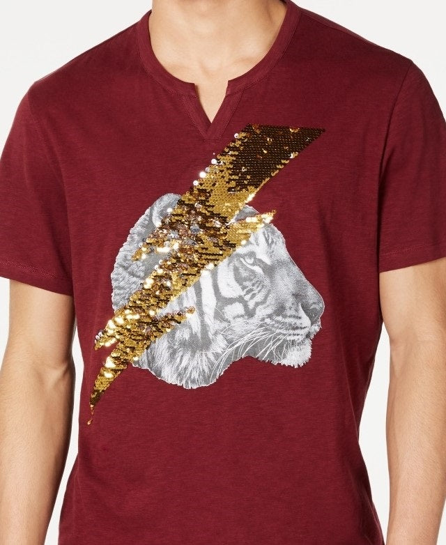 Camiseta gráfica masculina INC International Concepts Lightning Tiger vermelha, tamanho médio