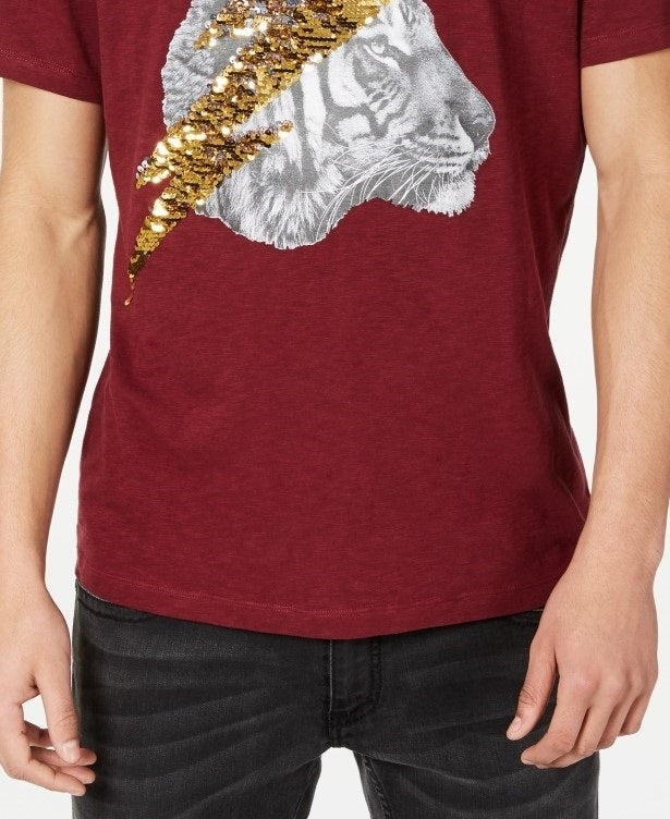 Camiseta gráfica masculina INC International Concepts Lightning Tiger vermelha, tamanho médio
