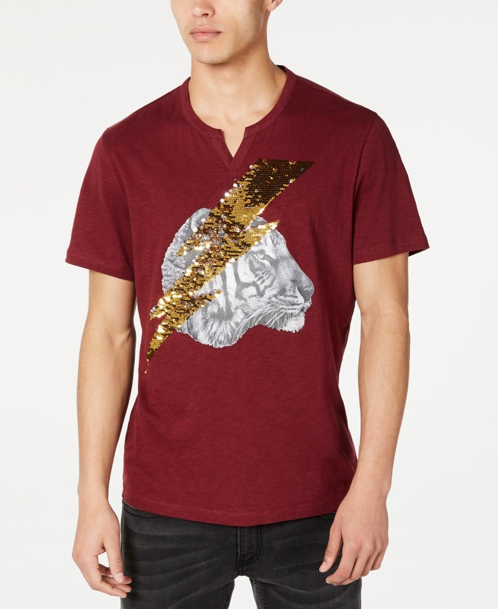 Camiseta gráfica masculina INC International Concepts Lightning Tiger, tamanho XXX-G, vinho