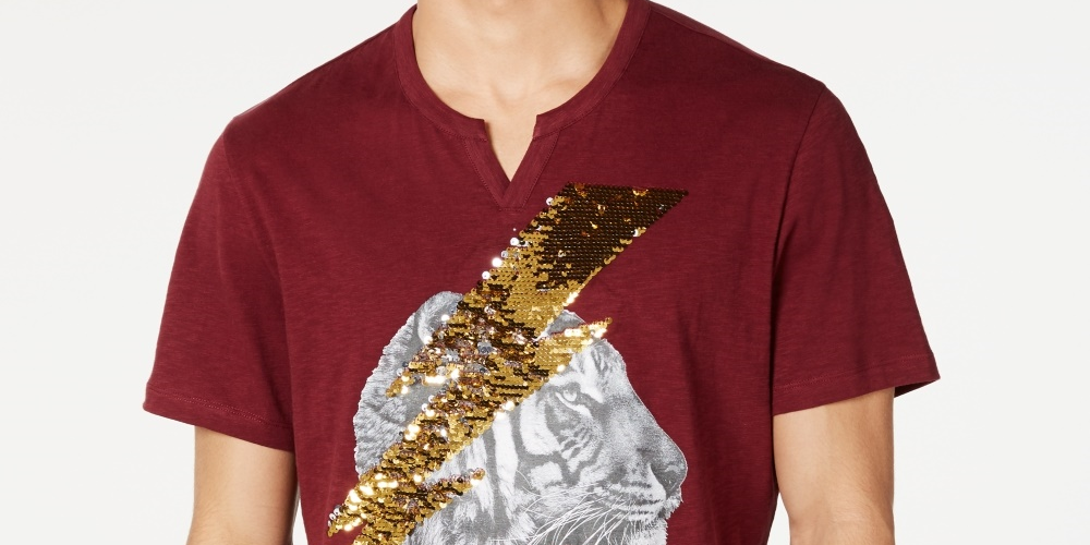 Camiseta gráfica masculina INC International Concepts Lightning Tiger, tamanho XXX-G, vinho