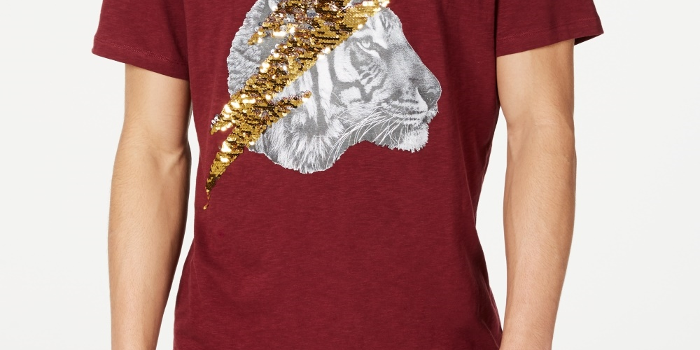 Camiseta gráfica masculina INC International Concepts Lightning Tiger, tamanho XXX-G, vinho