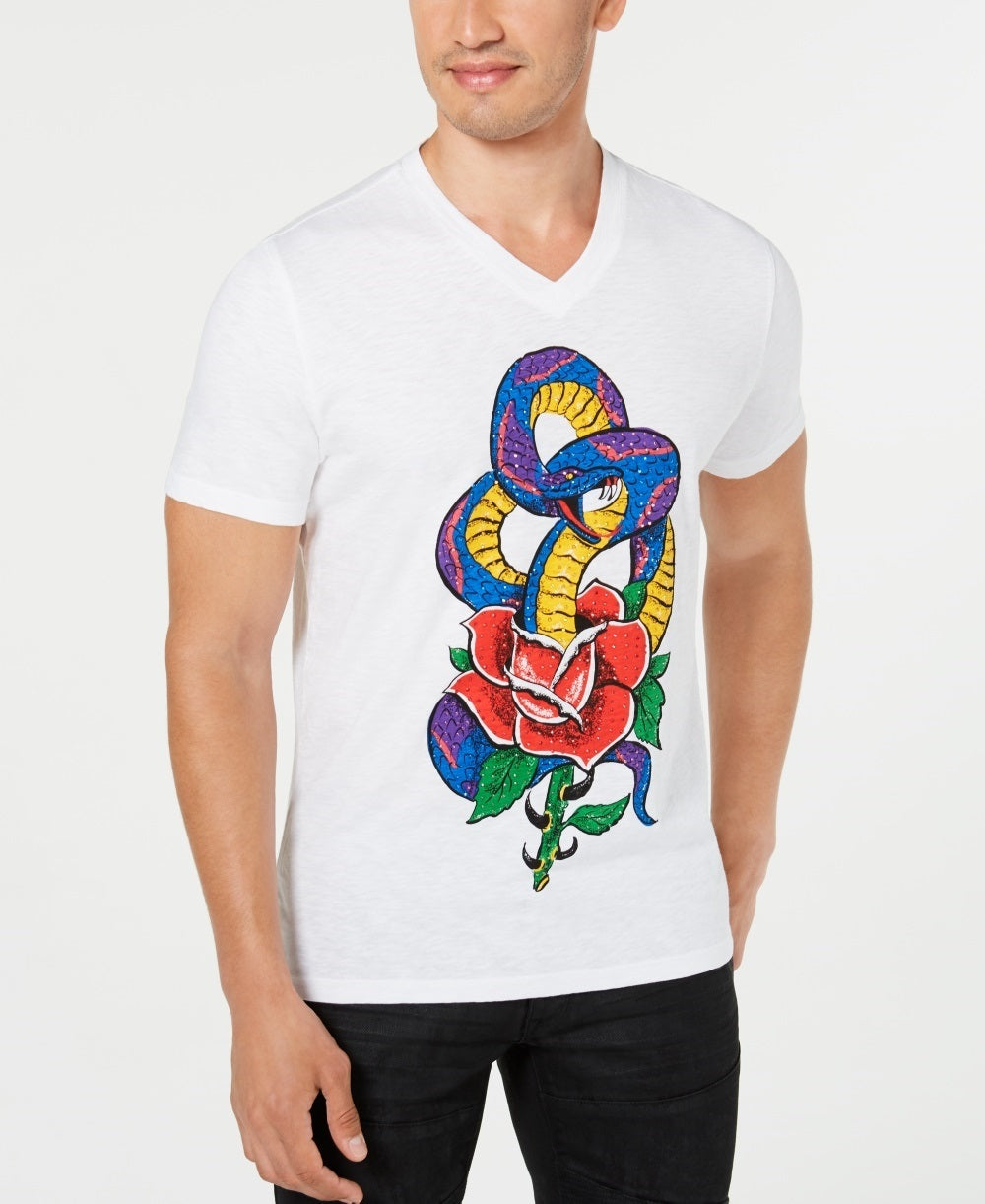 Camiseta masculina com strass e cobra da INC International Concepts, branca, tamanho XX-G