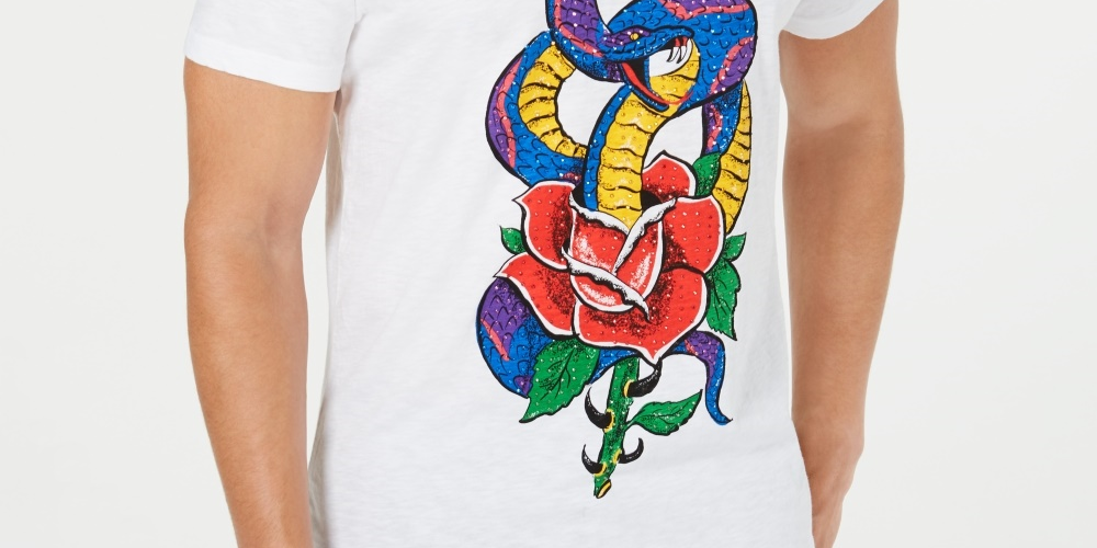 Camiseta masculina com strass e cobra da INC International Concepts, branca, tamanho XX-G