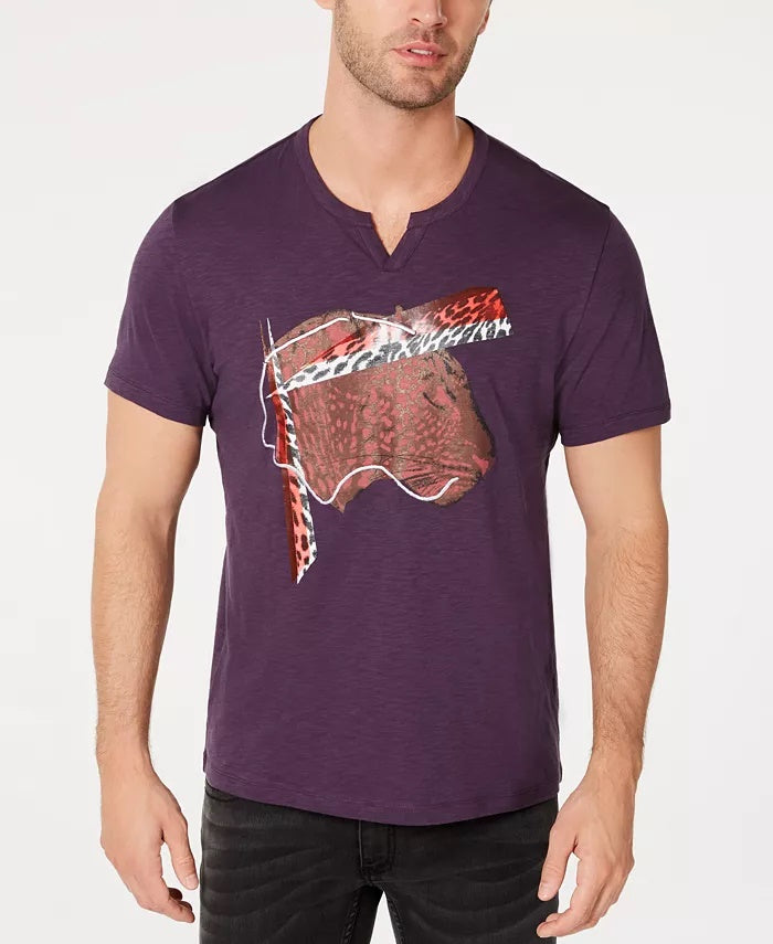 Camiseta masculina com estampa de leopardo abstrato da INC International Concepts, roxa, tamanho XXX-G